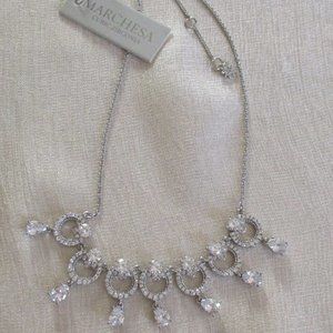 NEW Marchesa Cubic Zirconia CZ Silver Tone Necklace Evening, Wedding NWT